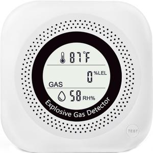 Natural Gas Detector, Y302 Pro 3 in 1 Plug-in Combustible Gas Leak Detector Monitor(Gas, Temperature and Humidity Display) for LNG,LPG,Methane, in Kitchen,Propane Gas Detector for Home(1Pack White)