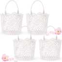 WILLBOND 4 Pcs White Flower Girl Basket with Handle for Wedding Ceremony, 5.9 x 4.72 x 4.33 Inch