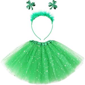 St. Patrick's Day Headband Green Tutu for Girls Shamrock Clover Headband Boppers St. Pattys Day Tulle Skirt Little Girl Saint Patrick's Day Dress up Accessories