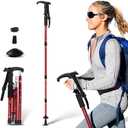 Telescopic Walking Cane 43 Inch with Anti-Shock & T-Grip Handle - 7075 Aluminum Quick Lock Trekking Pole, Ultralight for Hiking, Camping, Mountaineering (Red)