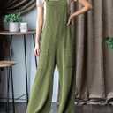 Dokotoo Women's Casual Jumpsuits Ribbed Front Pocket Loose Overalls One Piece Sleeveless Wide Leg Long Pant Rompers (M)