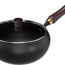 Pure Iron Wok, Uncoated Heats Evenly Multi-Purpose Frying Pan, Suitable for Any Stove, Oven or Even Camping Campfire with Lid and Wooden Handle (9.5in with glass lid)
