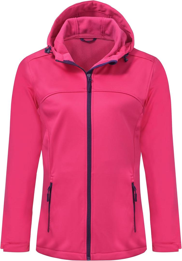 Softshell Jacket Women Fleece Lined Lightweight Jacket Waterproof Coat with Hooded Outdoor Hiking, XXL