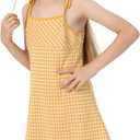 Girl's Dress, Mini Checkered Dress Sleeveless for Girl, Summer Gingham Sling Strap Sundress Age 4-13 (Yellow)