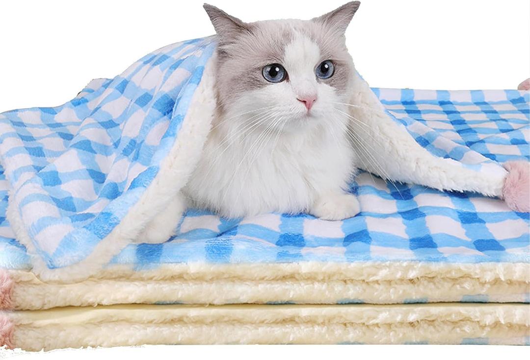 Ultra Soft Dog Cat Bed Mat with Cute Prints Reversible Fleece Dog Crate Kennel Pad Cozy Washable Thickened Hamster Guinea Pig Bed Pet Bed Mat for Small Animals (Blue,19 x 14 Inches)