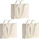 LINICE Canvas Tote Bag Reusable Grocery Bags with Long Shoulder Strap and Short Handle Foldable Heavy Duty Washable (3 Pack) | Long / Short Handles