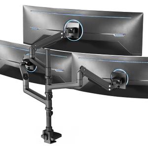 VIVO Pneumatic Arm Triple Ultrawide Monitor Extra Tall Desk Mount for Up to 49 inch Screens, Heavy Duty Clamp, Holds 3 Ultra Wides Up to 44 lbs, Black, STAND-V300D