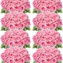 Hotop 120 Pcs Roses Artificial Flowers in Bulk,Long Stem Artificial Flower Bouquet,Silk Real Touch Fake Rose for Wedding Party Table Centerpieces Decor Valentines Gifts(Bright Pink)