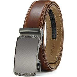 CHAOREN Mens Belt Leather Ratchet Belt - Customizable Fit, Effortless Style (35mm) (36" to 42" Waist Adjustable, Charcoal Depiction / Cognac)