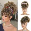 Afro Puff Drawstring Ponytail with Curly Hair Clip in Bangs Short Natural Hair Curly Ponytail Extension for Women (T27)