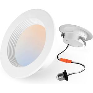 1 Pack 4 Inch LED Can Lights Retrofit Recessed Lighting, 5CCT 4 Inch Recessed Downlight Selectable 2700K-6000K Dimmable, 9W 630LM Recessed Lights with Metal Smooth Trim- ETL and Energy Star Certified