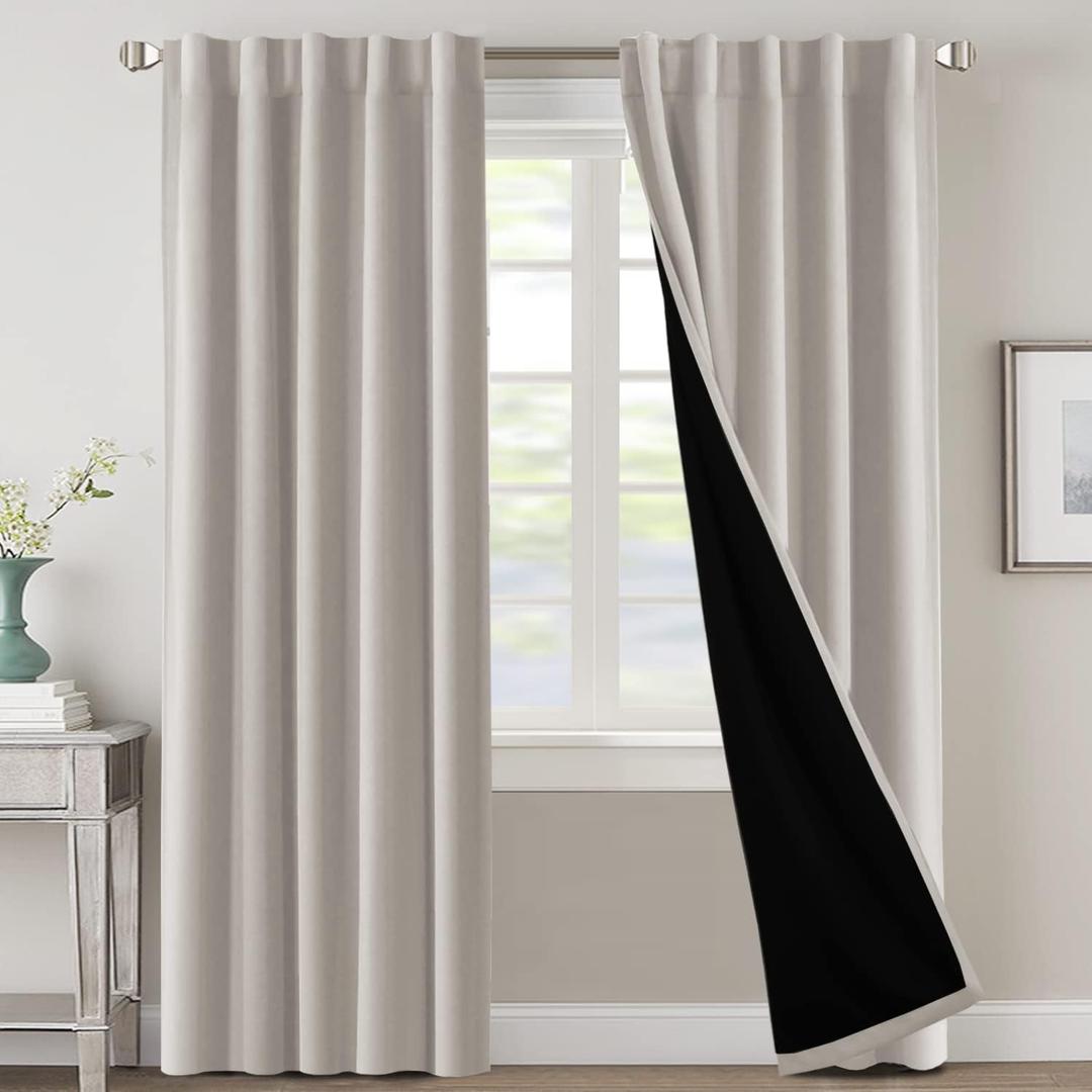 H.VERSAILTEX 100% Blackout Curtains for Bedroom with Black Liner Full Room Darkening Curtains Thermal Insulated Back Tab/Rod Pocket Window Drapes for Living Room, 2 Panels, 42 x 84 Inch, Pumice Stone