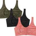 Fruit of the Loom Women's Front Close Sports Bra - Cotton Blend, Easy Fit & Built-Up Support (36, Desert Dusk/ Olive Night/Black)