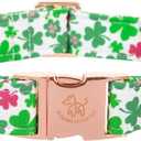 Elegant little tail St Patrick's Dog Collar, Green Clover Pet Collar Cotton Soft Holiday Pet Collar Cute Puppy Collar Adjustable Pet Dog Collars for Small Dogs