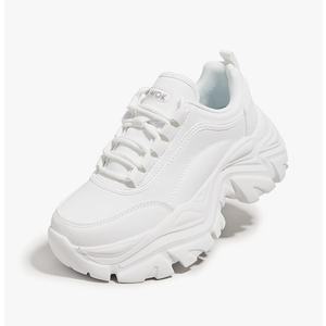 K KIP WOK Chunky Sneakers for Women Fashion Platform White Leather Casual Dad Shoes Comfortable Wedge Walking Sport Sneakers, Size: 8