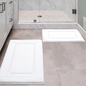 Bathroom Rugs Sets 2 Piece, Ultra Absorbent Soft Bath Rug, Machine Washable Microfiber Non-Slip Bath Mat for Bathroom Floor, Tub, Toilet, Shower Room, White, Size: 16"x24"+20"x32"