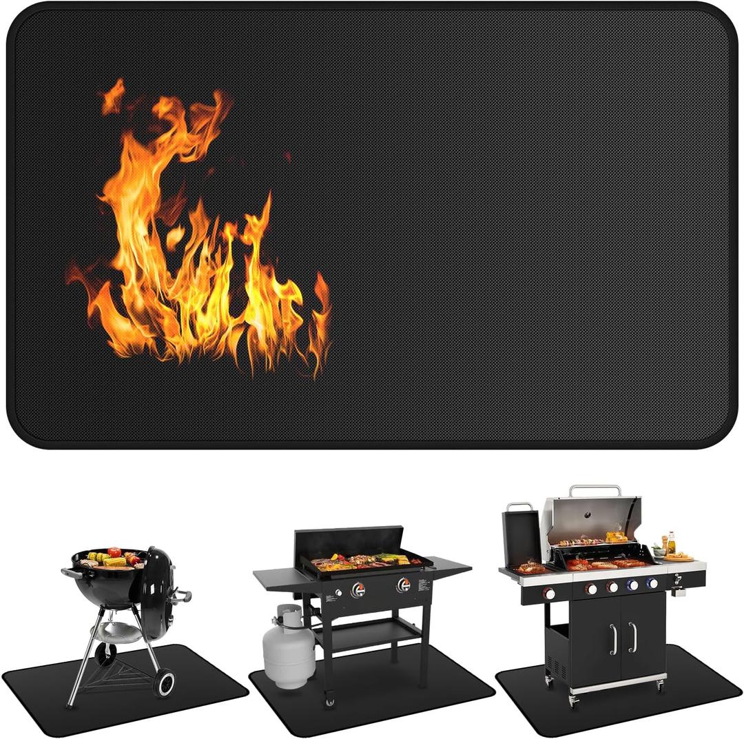 Under Grill Mats for Outdoor Grill - 65 x 39 Inch BBQ Mats for Outdoor Grill Deck Protector, Double-Sided Fireproof Oil-Proof Waterproof, Easy to Clean, Perfect for Outdoor Grilling