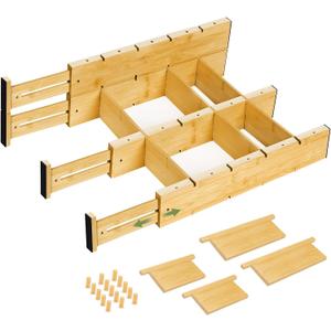 Bamboo Drawer Dividers 4PCS with Inserts, Expandable Kitchen Utensil Drawer Organizers, Adjustable drawer organizer for deep drawers Dresser Closet Underwear Storage Bedroom Bathroom Drawers (16.6"-22")