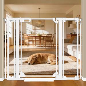 WAOWAO 40" Extra Tall Clear Acrylic Dog Gate for Baby and Kids with Double Lock, 29.5"-47.2" Width, Safety Auto Close Pet Gate for Puppy and Pets, Fits Doorways,Kitchen, and Entryways, White