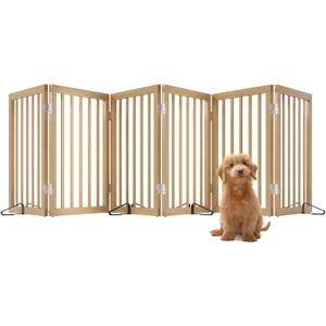 Extra Wide Dog Gates for Doorways, Bamboo Dog Gates for the House Stairs, Freestanding Pet Gates for Dogs, Doogie Puppy Fence Gate, Size: 6 Panel - 110 inches Wide