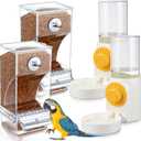 4 Pcs No Mess Small Bird Feeder Parakeet Water Dispenser Set Automatic Clear Parakeet Feeder Acrylic Watered Cage Accessories for Canary Budgie Lovebirds Finches(White)