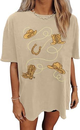 Womens Western Oversized Rodeo Shirt Country Music Tops Western Embroidery Graphic Tee Cowgirl Shirts Size Small