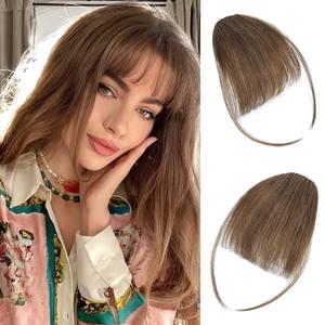 Lommel Clip in Bangs,100% Real Human Hair Wispy Fake Bangs Hair Clip for Women Light Brown Natural Curtain Fringe with Temples Hairpieces for Daily Wear and Various festivals(Light Brown)