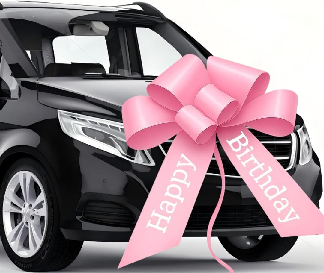 Big Happy Birthday Car Bow, 30 Inch Giant Bow for Car, Large Giant Car Bow for Present, Large Gift Wrapping Bow for Birthday, Surprise Party, Christmas, Wedding Reception, Festival (Pink)