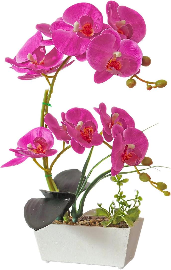 Purple Orchid Artificial Flowers Indoor Large Faux Orchids in Pot Phalaenopsis Flowers Arrangement Fake Flowers Dining Table Decor Centerpiece Bathroom Plants Home Decoration