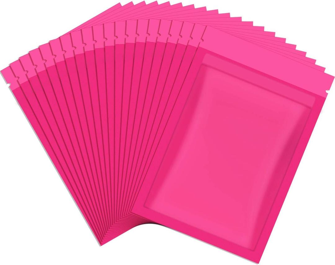 Blulu 100 Pieces Resealable Foil Proof Bags Scent Proof Flat Pouch Clear Smell Sealable Packing Bags Iridescent for Food Storage Snack Jewelry(4 x 6 Inch,Pink)