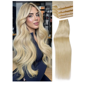 WIGNEE Double Butterfly Glueless Weft Hair Extensions Human Hair 2 PCS Real Human Hair Beaded Weft Hair Extensions Human Hair Blonde Color for women(613#)