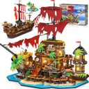 INSOON Pirate Shipwreck House Mini Building Set with LED Light, 1854 PCS, 2 in 1 Pirate Ship Building Block, Shipwreck Model Home Decor, Kids Boys Age 10-12+