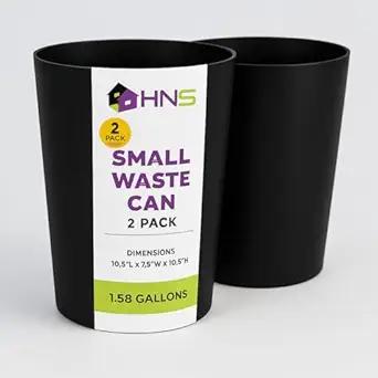 Mini Waste Basket - Pack of 2 Durable Small Plastic Garbage Trash Can Bin - Lidless Open-Top, Slim Profile for Compact Spaces - Suitable for Home, Bathroom, Office, Bedroom & More, Metallic Brown