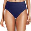 Daci Full Coverage Bikini Bottoms - Mid Rise Bathing Suit Bottoms for Women Tummy Control Swimsuit Bottom (Blue, Medium)