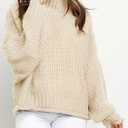 ZESICA Women's Turtleneck Batwing Sleeve Loose Oversized Chunky Knitted Pullover Sweater Jumper Tops (Beige, M)