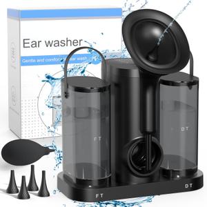 600ML Large Capacity Desktop Ear Cleaning Station, Professional Home Ear Washer with 4 Tips & 4 Pressure Levels, Ear Cleaner for Adults, Safe Ear Wax Removal for Family (Black)