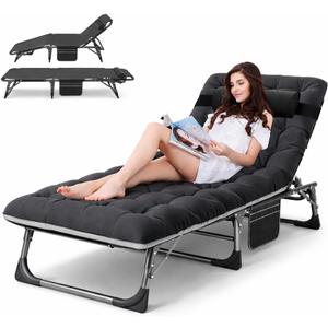ABORON Heavy Duty Tanning Chair,Outdoor 5-Position Folding Chaise Lounge Chair with Pad,Portable Beach Lounge Chair for Outdoor Sunbathing Patio Pool Lawn Deck Poolside, 75.2x26.8x11.8 inches