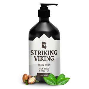 Striking Viking Beard Wash - 17 oz, Natural Tea Tree & Biotin - Cologne Scent Beard Shampoo Paraben & Sulfate Free For Men - Deep Cleansing and Care