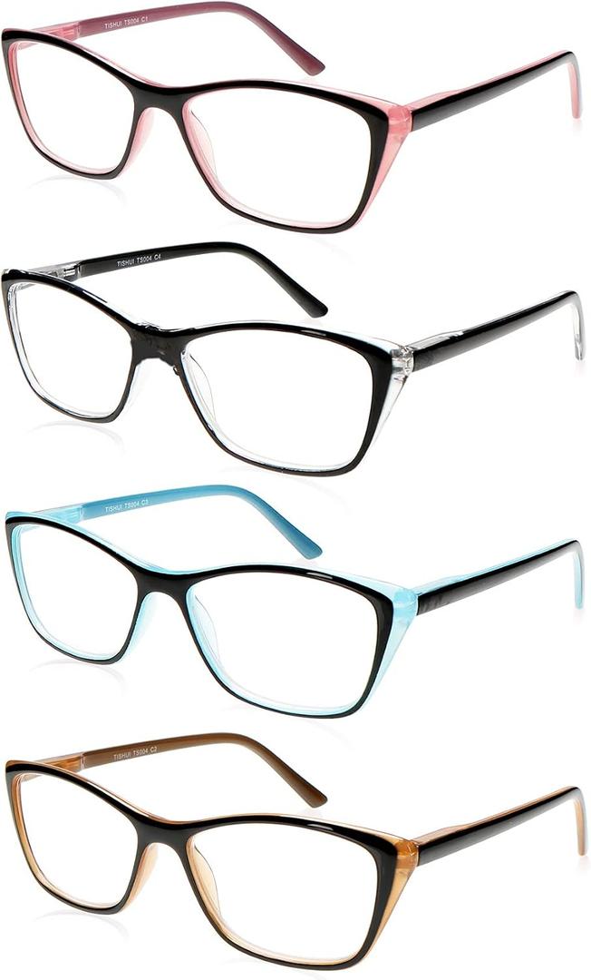 Reading Glasses Women Cute Lightweight Ladies Readers +1.25 Cateye Stylish Cheater Glasses w/Spring Hinges&Cases 4 Pack