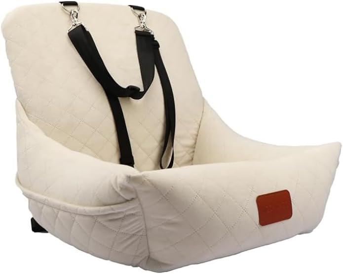 Dog Car Seat for Small Dogs, Ultra-Soft Fabric, 2 Storage Pockets & Safety Leash, Adjustable Straps, Easy to Install, Fully Detachable and Washable(Beige)