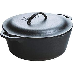 Lodge 7-Quart Cast Iron Dutch Oven  Made in USA, Pre-Seasoned, PFAS-Free & Non-Toxic, Heat-Treated, Induction Compatible, Self-Basting Lid, Durable Multi-Use Cooking Pot for Oven to Table