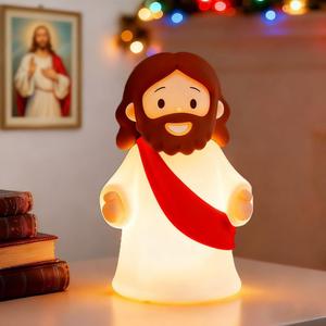 Jesus Night Light Rechargeable Bedside Night Light Dimmable Silicone LED Light Ideal for Religious Gatherings, Gifts for Sunday School, Baptism Presents, Easter Egg Decorations (red)
