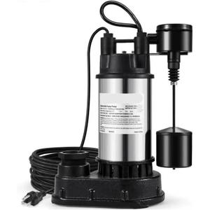 1.5 Submersible Cast Iron and Steel Sump Pump 6000 GPH with Integrated Vertical Float Switch
