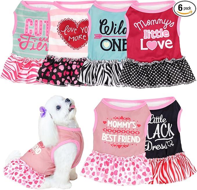 6 Pack Girl Dog Clothes Pet Dress Shirt Female Cute Dog Sundress Puppy Summer Apparel Clothes Outfits with Ruffles for Pets Cats(Large)