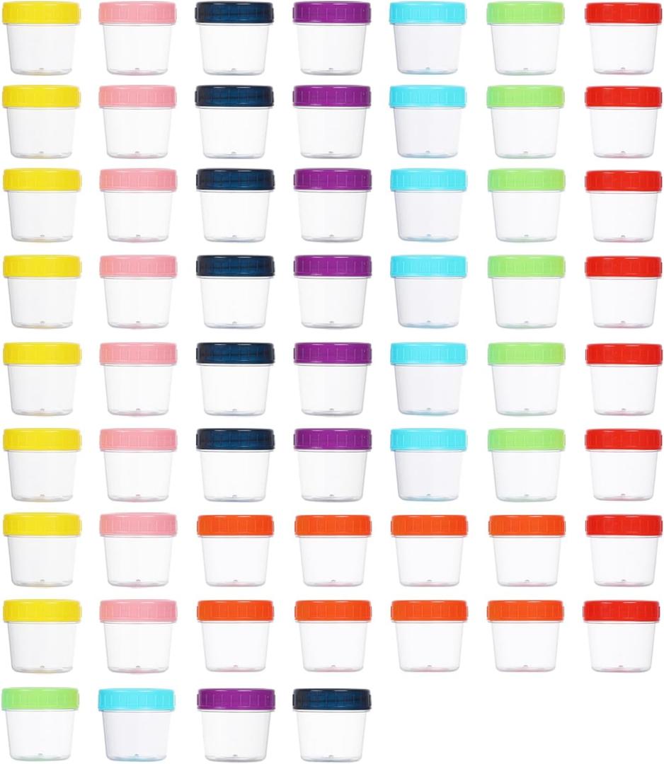 4 Ounce Clear Plastic Mason Jars With Screw On Lid, Reusable Empty Jars for Food Storage, Round BPA Free Containers for Sealing, Dry Food, Snacks, Candies, Breakage-proof, Color Lid (60 Pack 4 Ounce)