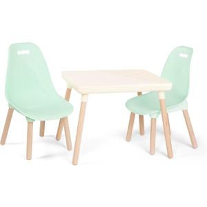 B. toys Table and Chair Set Furniture for Toddlers 1 Craft Table & 2 Chairs Natural Wooden Legs Mint 3+ Years