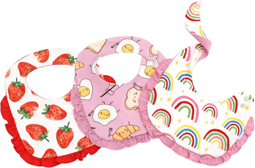 Baby Bibs-Viscose Made from Bamboo, 3 Pack Drool Bibs Baby Girl Bandana Bibs Adjustable Drooling and Teething Bibs