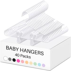 Hsei 120 Packs Baby Hangers with Clips Toddler Hangers with Clips for Kids Pants Closet Coat Skirts Socks (White)