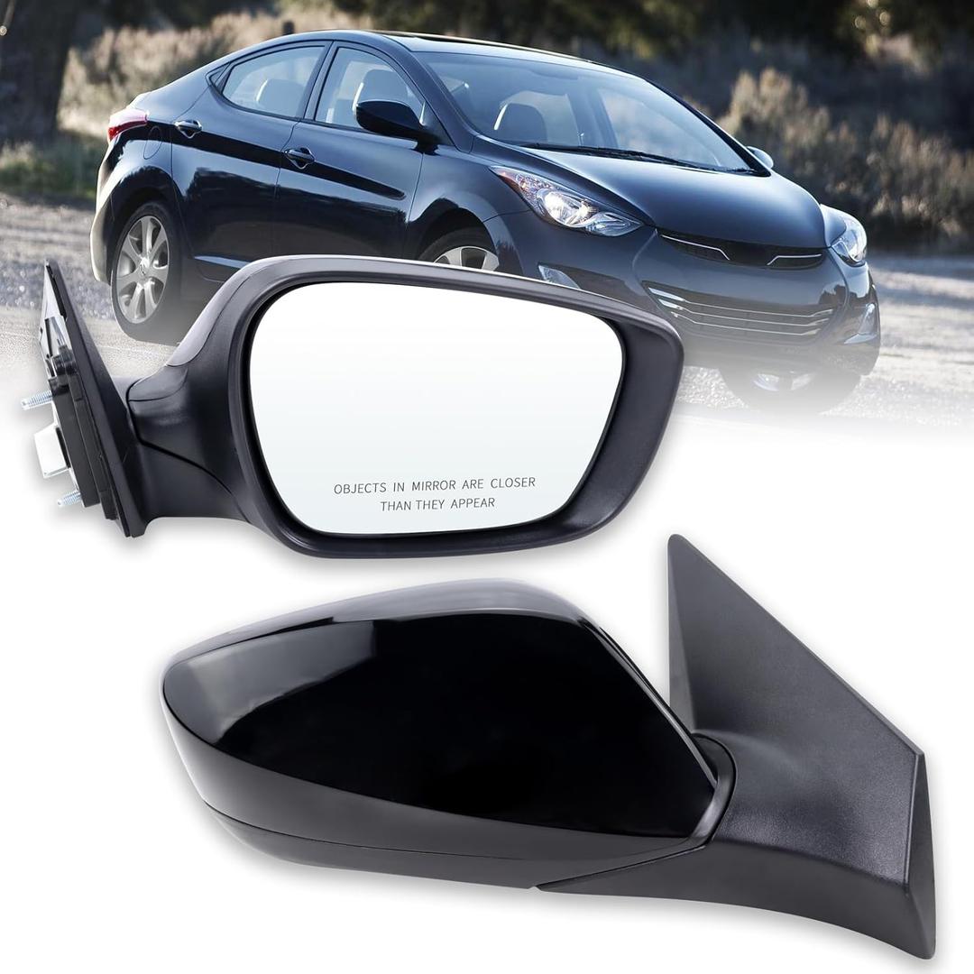 Right Passenger Side Mirror Compatible With 2011 2012 2013 Hyundai Elantra With Manual folding Power Glass Heated Black Replace#HY1321179(5Pins)