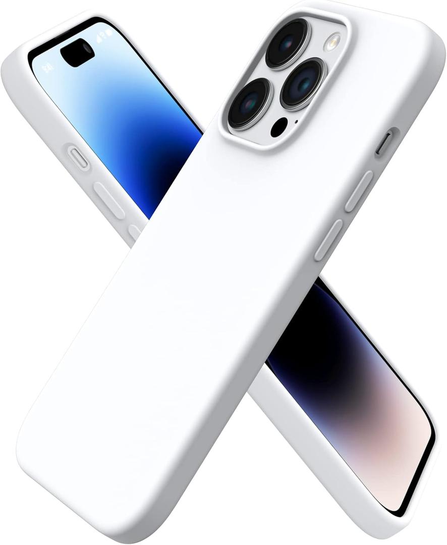 ORNARTO Compatible with iPhone 14 Pro Case 6.1, Slim Liquid Silicone 3 Layers Full Covered Soft Gel Rubber Phone Case Protective Cover with Microfiber Lining 6.1 inch-White